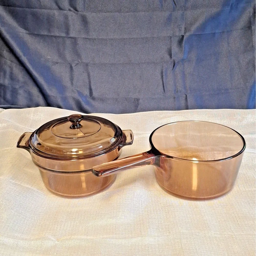 Visions Ware Corning 1.5 L Glass Double Boiler V-20-B Sauce Pan Pot Amber France